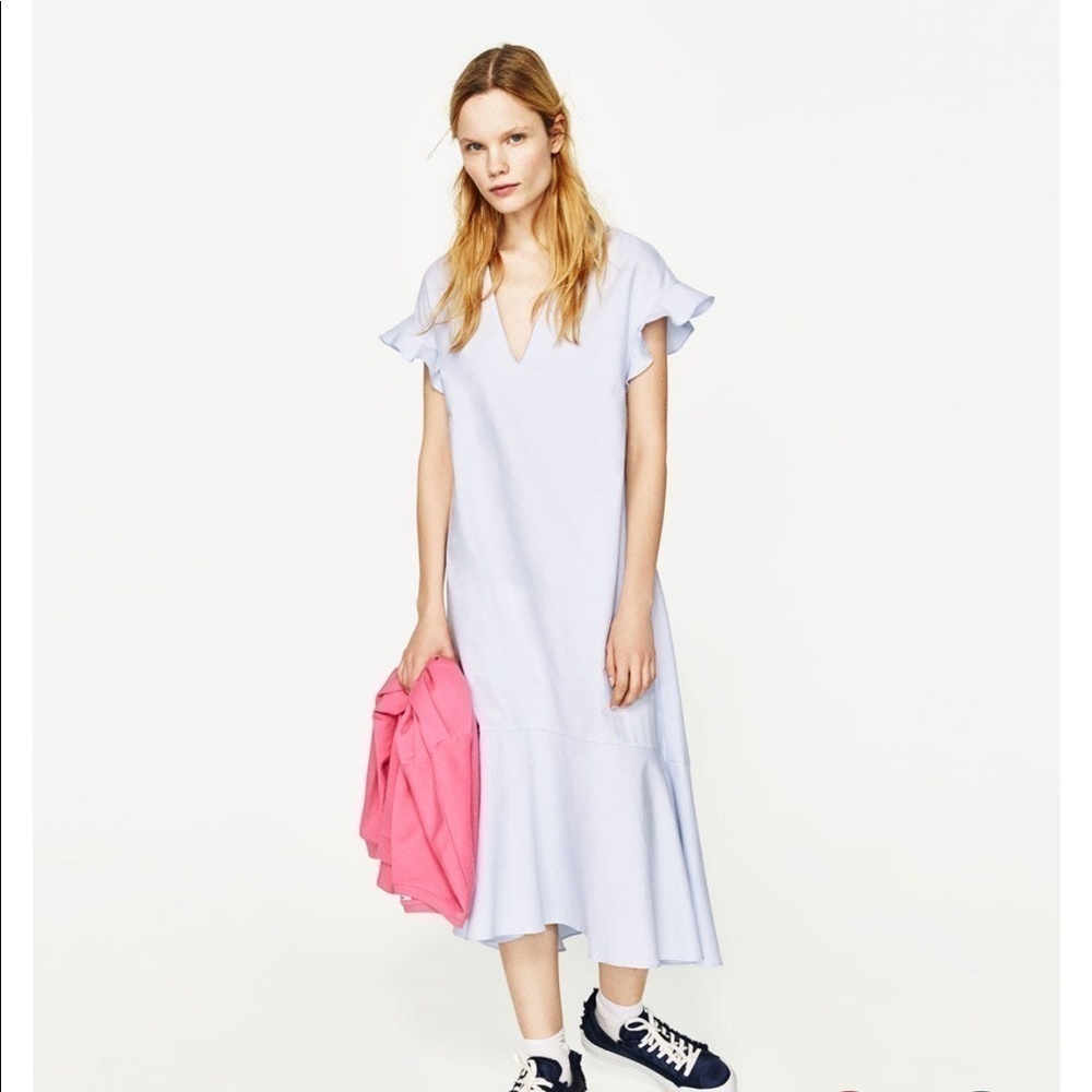 Zara Midi Dress with Layered Skirt Light Blue